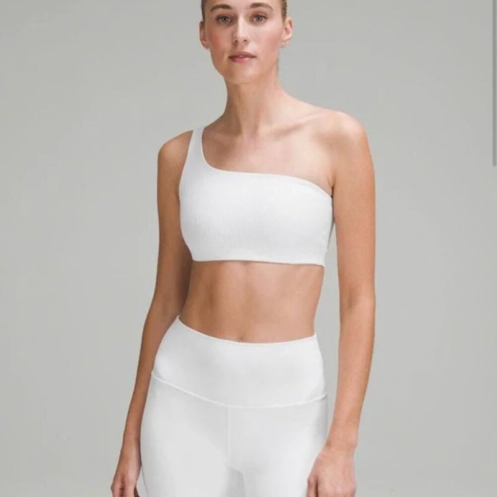 Lululemon White Ribbed Nulu Asymmetrical Yoga Bra Light Support, A/B Cup Size 6